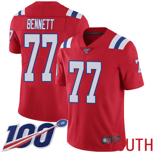 New England Patriots Football #77 100th Season Limited Red Youth Michael Bennett Alternate NFL Jersey